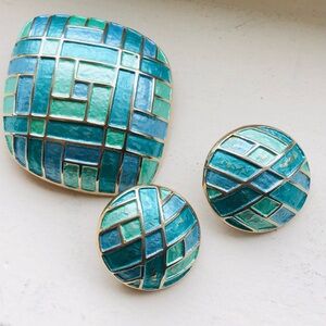 Vintage KRAMER NEW YORK Brooch and Clip Earrings Set